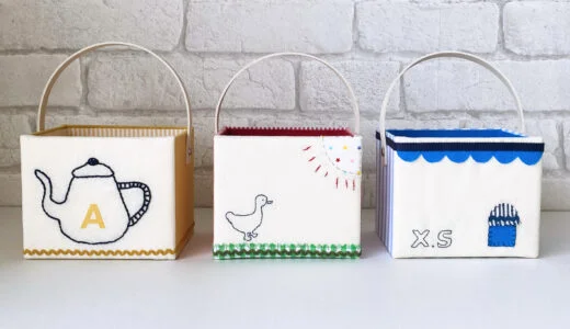 刺繍を使ったカルトナージュ教材：刺繍ペン立て作品の写真