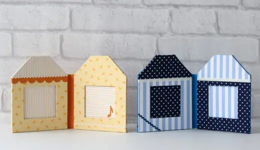 カルトナージュ教材：ハウス型ダブルフォトフレーム作品の写真