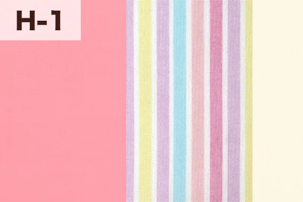 カルトナージュの家庭科教材の色見本：ピンク・ストライプ・ライトイエローの3色ミックス（H-1）