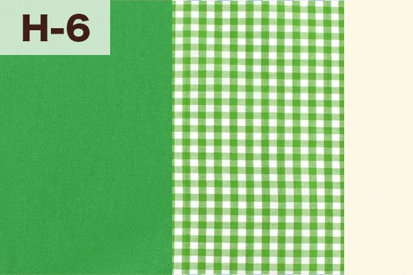 カルトナージュの家庭科教材の色見本：グリーン・チェック柄・ライトイエローの3色ミックス（H-6）