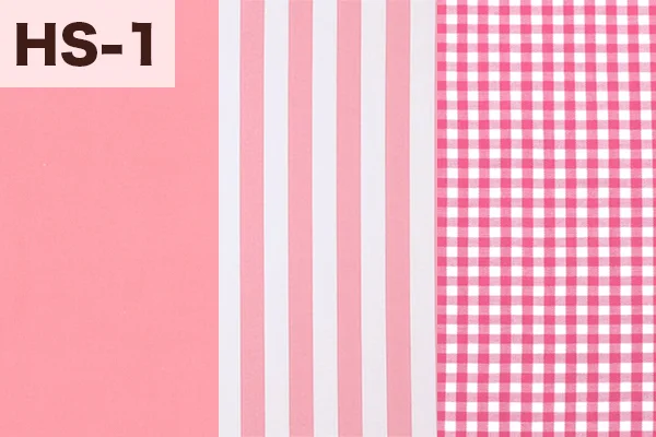 カルトナージュの家庭科教材の色見本：ピンク・ストライプ・チェック柄の3色ミックス（HS-1）