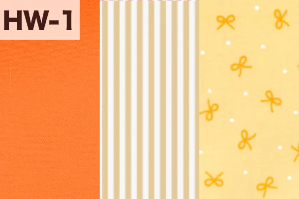 カルトナージュの家庭科教材の色見本：オレンジ・ストライプ・リボン柄の3色ミックス（HW-1）