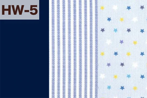 カルトナージュの家庭科教材の色見本：ダークブルー・ストライプー・星柄の3色ミックス（HW-5）