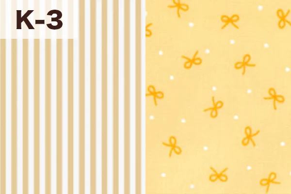 カルトナージュの家庭科教材の色見本：イエローとリボン柄のミックス（K-3）