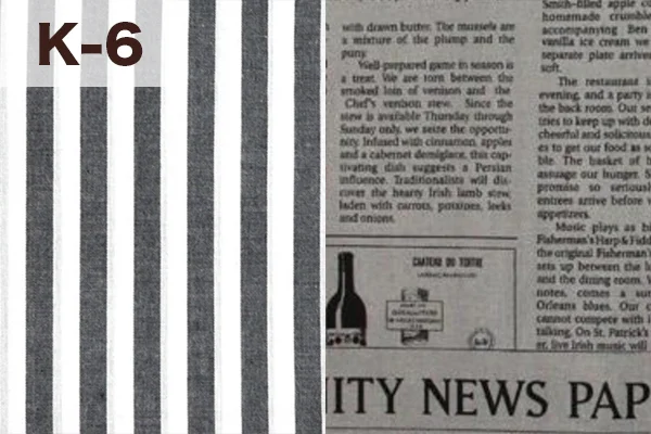 カルトナージュの家庭科教材の色見本：グレーとニュースペーパー柄のミックス（K-6）