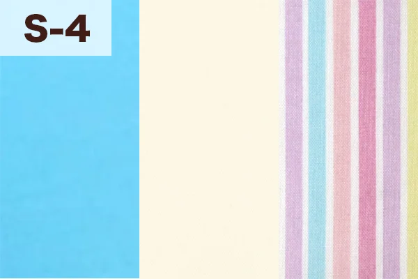 カルトナージュの家庭科教材の色見本:ブルー・イエロー・ストライプ柄の3色ミックス(S-4)
