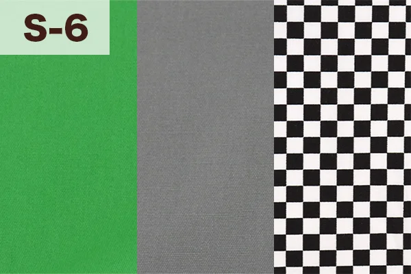 カルトナージュの家庭科教材の色見本:グリーン・グレー・チェック柄の3色ミックス(S-6)