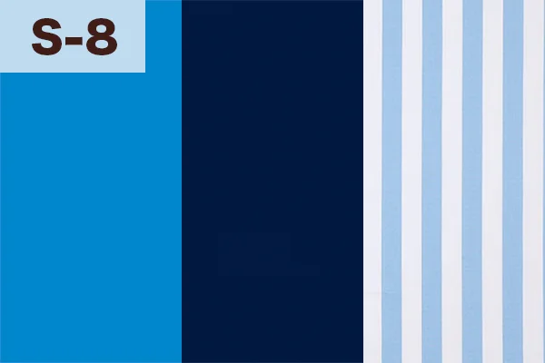 カルトナージュの家庭科教材の色見本:ブルー・ダークブルー・ストライプ柄の3色ミックス(S-8)