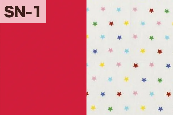 カルトナージュの家庭科教材の色見本:レッドと星柄のミックス(SN-1)