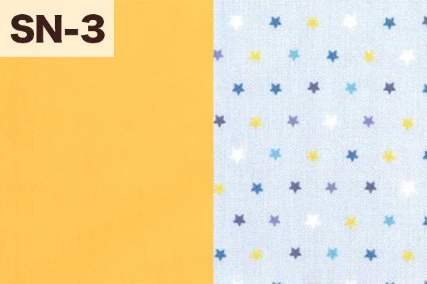 カルトナージュの家庭科教材の色見本:イエローと星柄のミックス(SN-3)