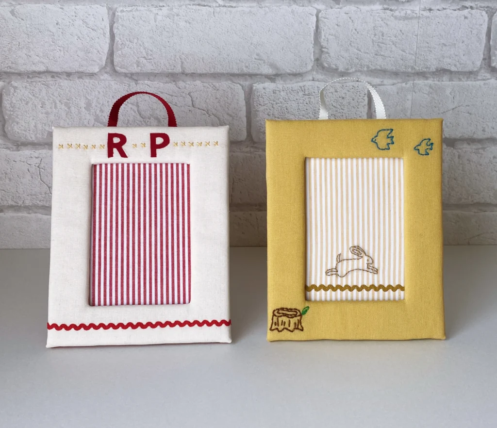 家庭科教材：刺繍＋カルトナージュの教材キット写真：フォトフレーム（刺繍）完成した表面